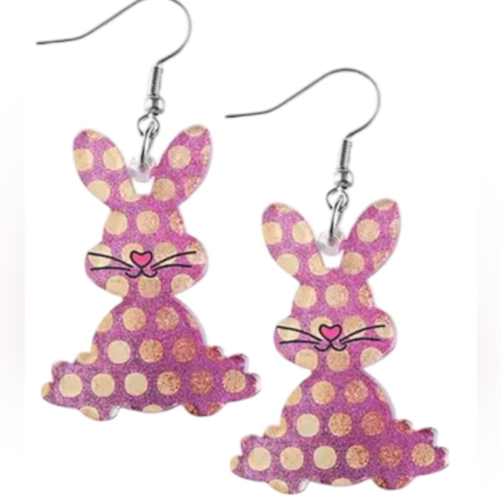 Pink & Gold Polka Dot Bunny Earrings